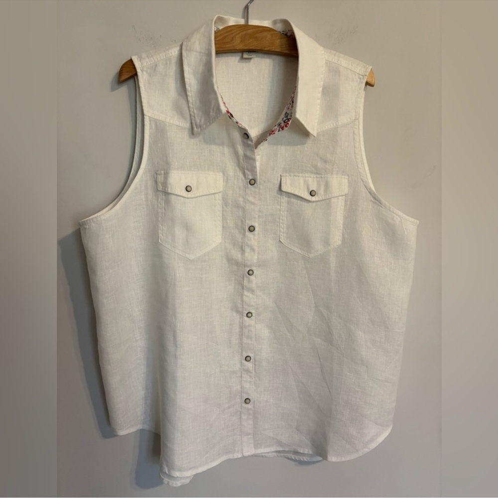 Sundance Willow white sleeveless 100% linen button down top NWT Size Large